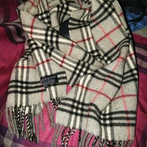 Burberry Beige and Red Checkered Scarf